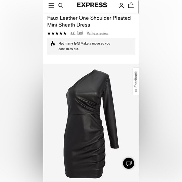 Express - Black Faux Leather One Shoulder Mini Dress Size M - Picture 3 of 6